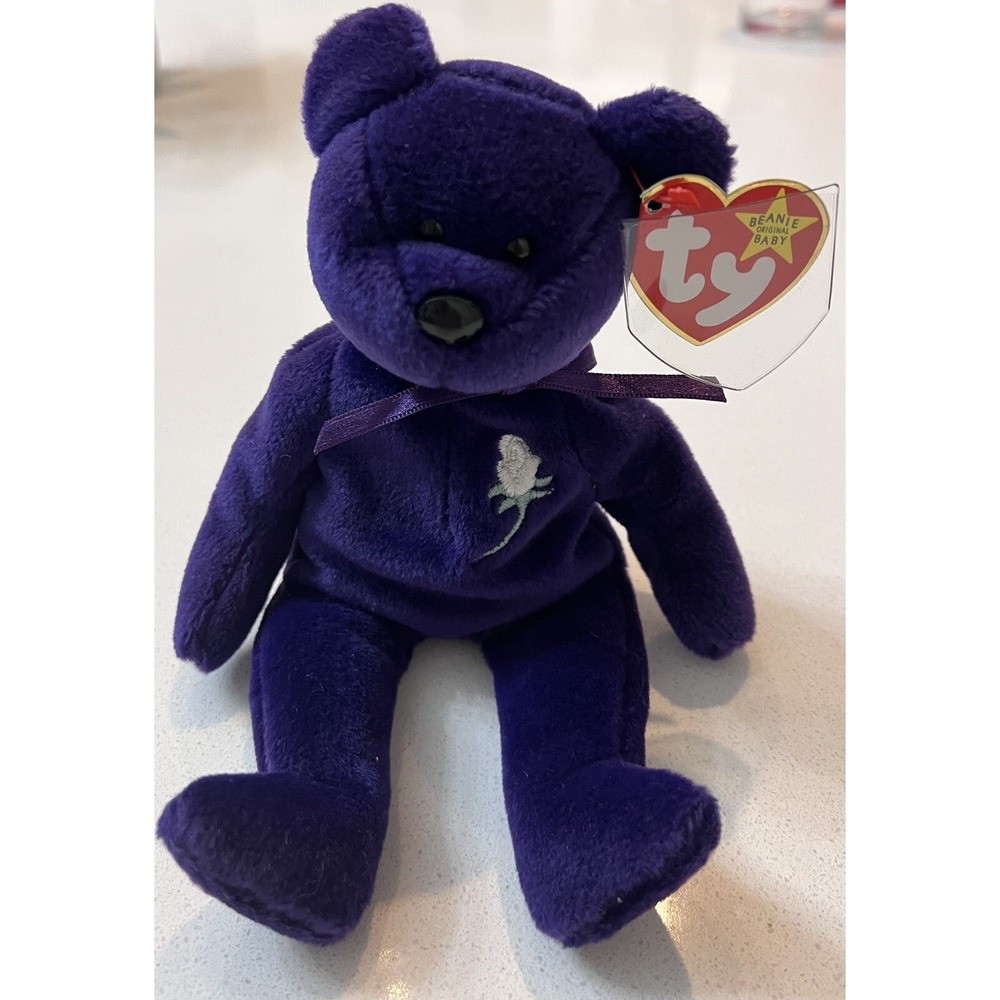 Rare Vintage Beanie Baby‎ Princess Diana Bear 1997 PVC PelletsPurple Plush Toy